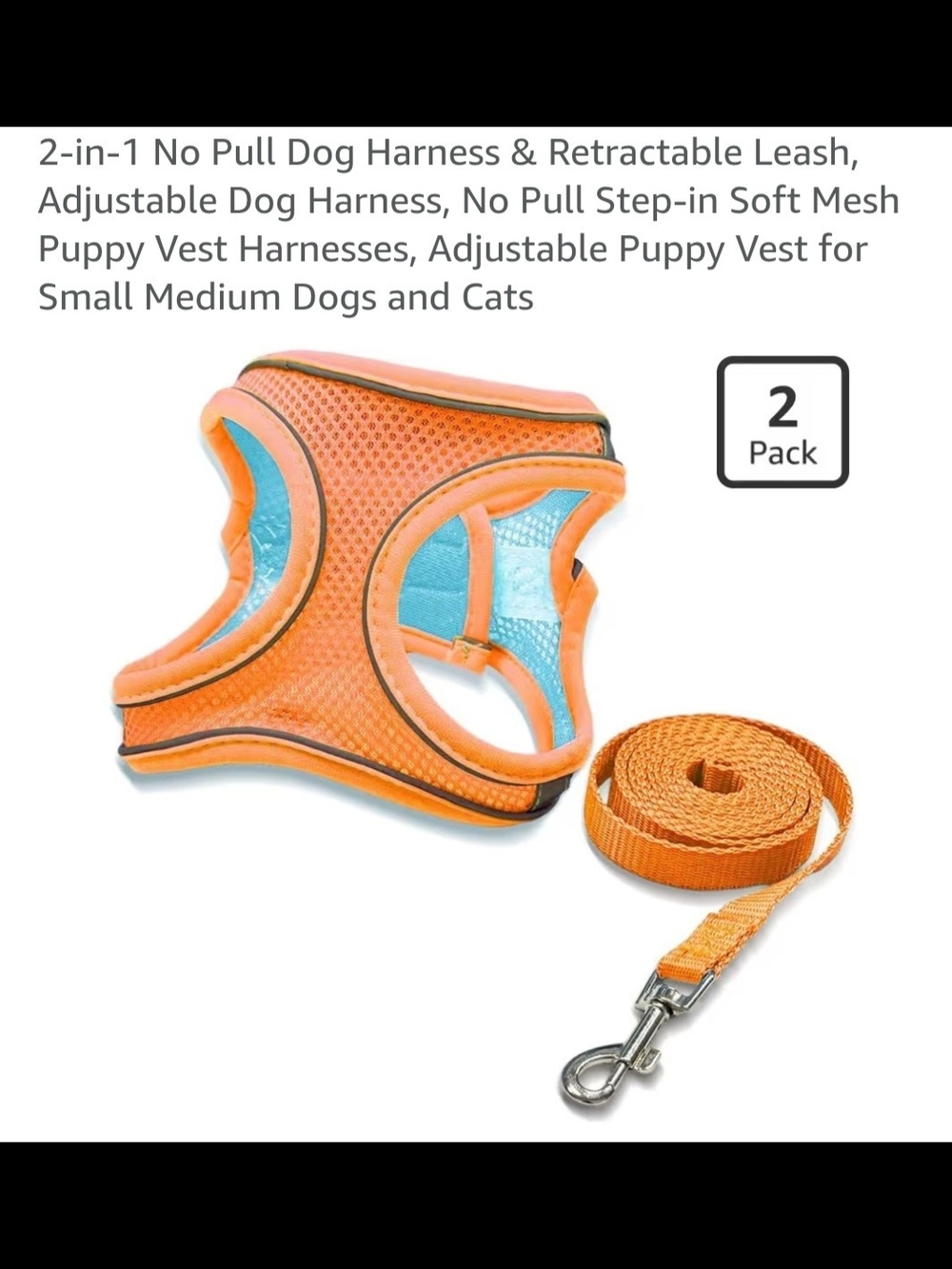 2-in-1 No Pull Dog Harness & Leash Set - Orange with Blue Lining